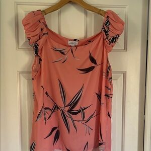 Chic Coral Women's Blouse with Leaf Print